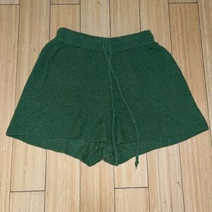 Lovers And Friends Green Textured Knit Shorts with Drawstring Waist Medium